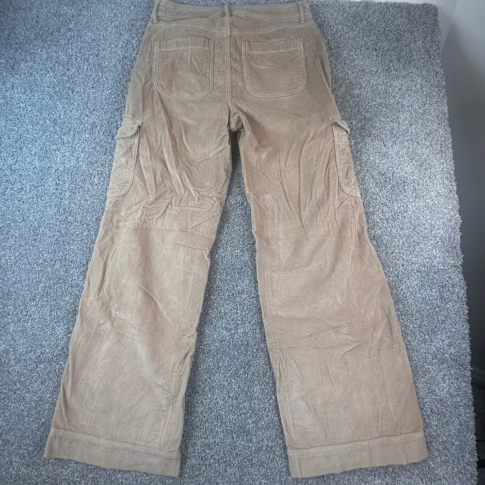 American Eagle Corduroy Cargo Pants Womens 10 Long Super High Rise Baggy Leg - Picture 3 of 9